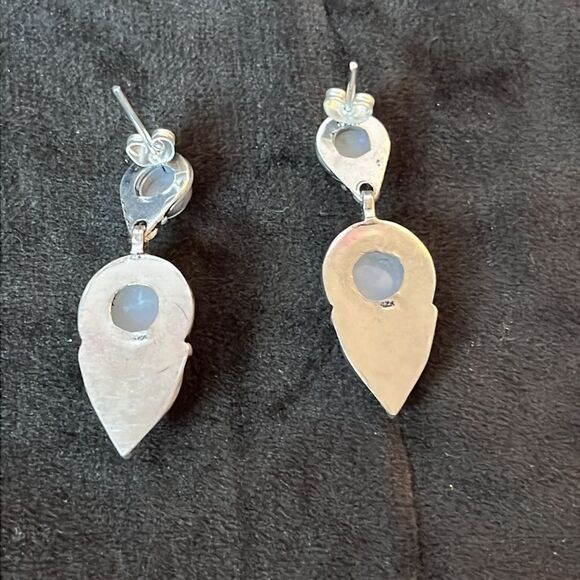 NWT ARTISAN RAINBOW MOONSTONE DROP STUD EARRINGS 925 STERLING SILVER 1.75” - Picture 6 of 10